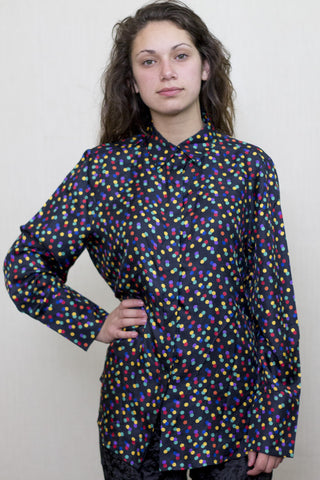 Blusa de Seda Negra con Lunares de Colores