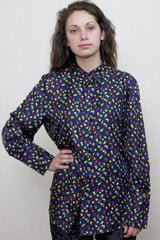 Blusa de Seda Negra con Lunares de Colores