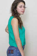 Blusa Verde Sin Mangas con Botones